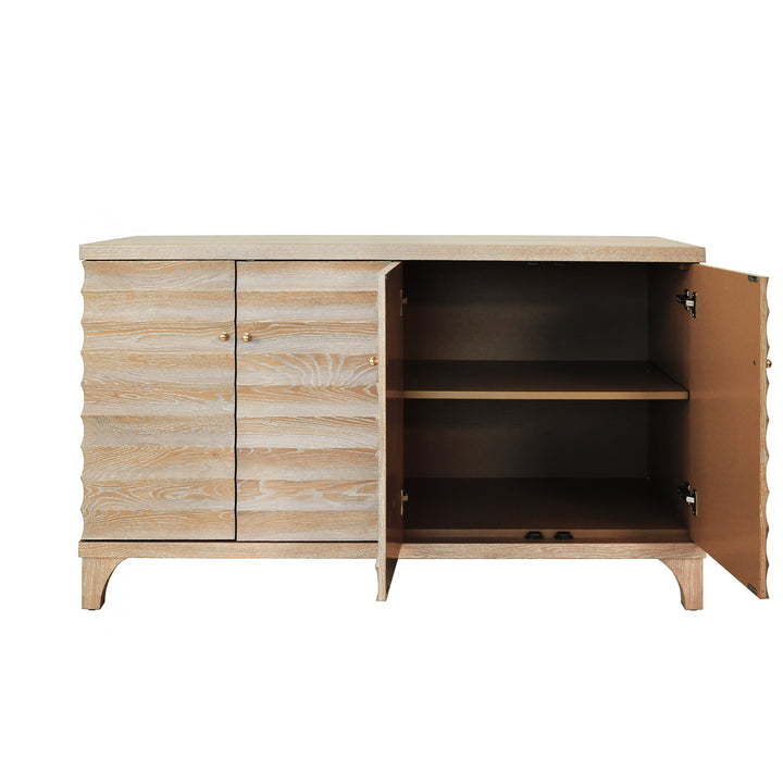 Four Door Buffet With Horizontal Fluted Detail In Cerused Oak - GATES CO