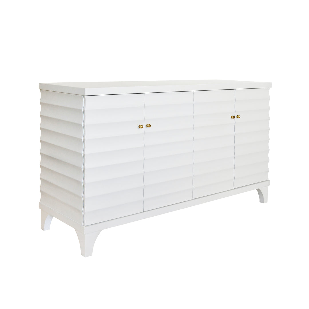 Four Door Buffet With Horizontal Fluted Detail In Matte White Lacquer - GATES WH