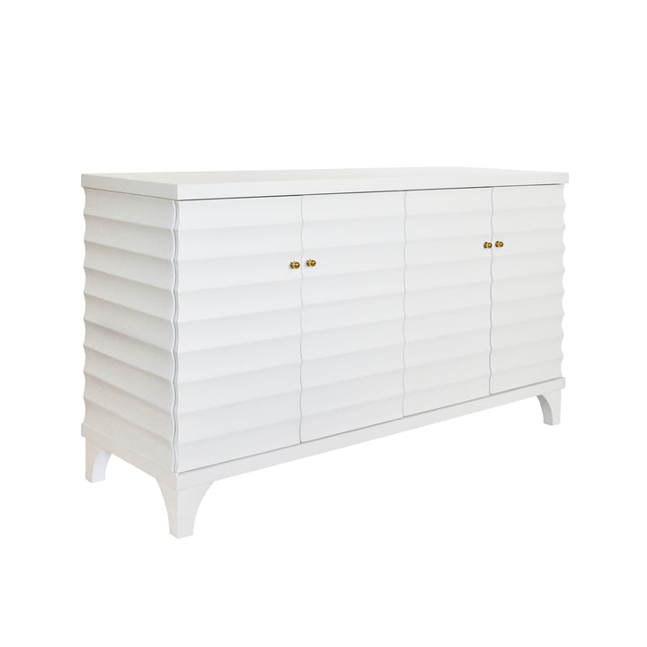 Four Door Buffet With Horizontal Fluted Detail In Matte White Lacquer - GATES WH
