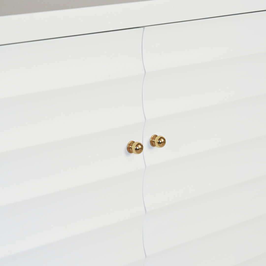 Four Door Buffet With Horizontal Fluted Detail In Matte White Lacquer - GATES WH