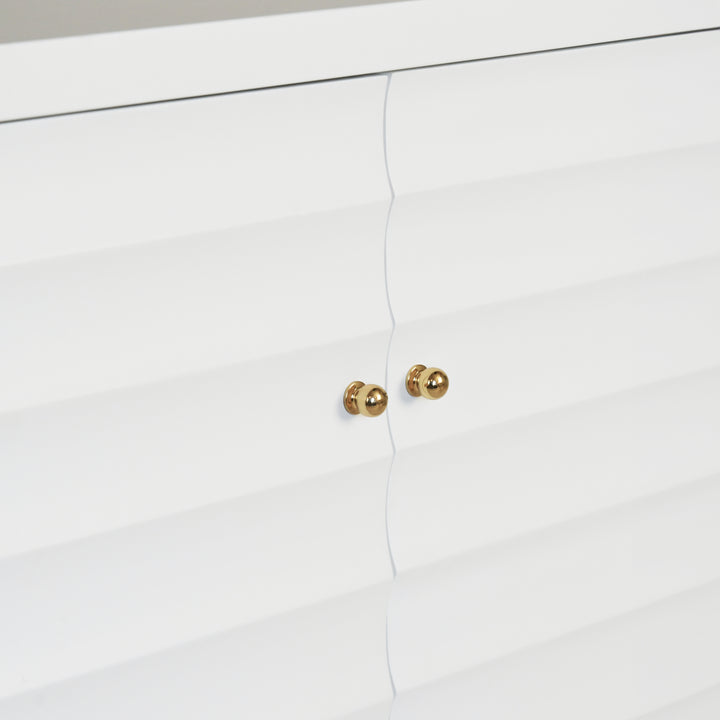 Four Door Buffet With Horizontal Fluted Detail In Matte White Lacquer - GATES WH
