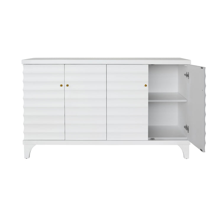 Four Door Buffet With Horizontal Fluted Detail In Matte White Lacquer - GATES WH