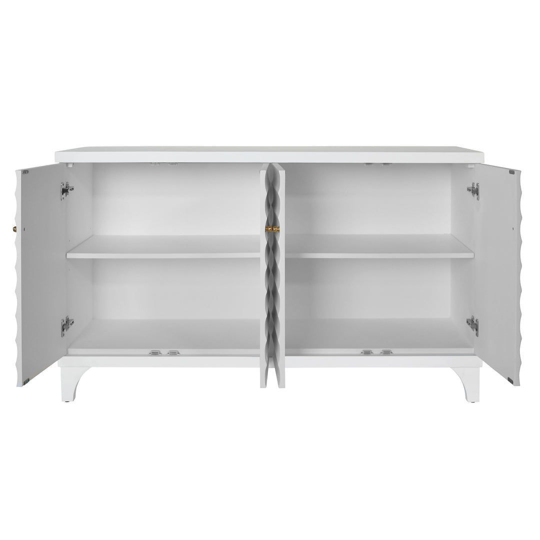 Four Door Buffet With Horizontal Fluted Detail In Matte White Lacquer - GATES WH