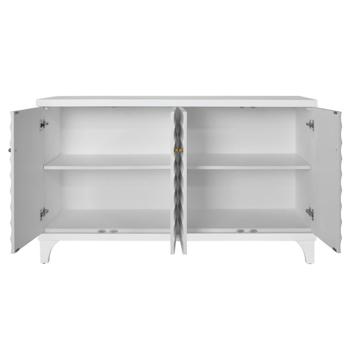Four Door Buffet With Horizontal Fluted Detail In Matte White Lacquer - GATES WH