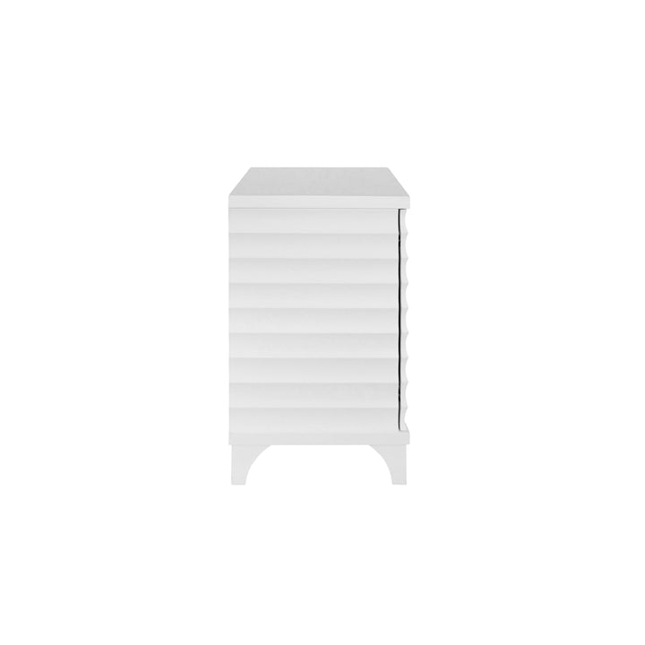 Four Door Buffet With Horizontal Fluted Detail In Matte White Lacquer - GATES WH