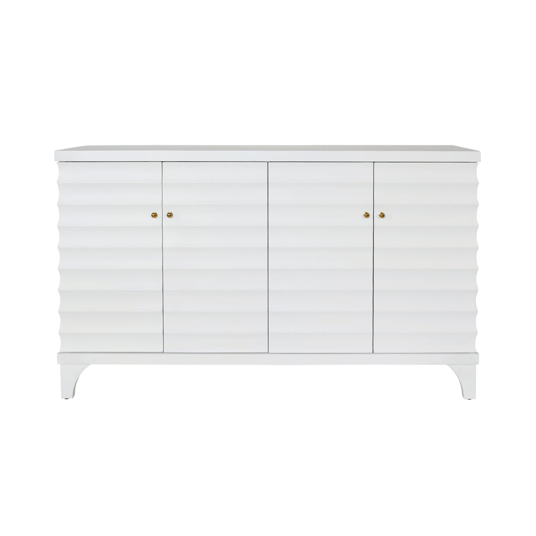 Four Door Buffet With Horizontal Fluted Detail In Matte White Lacquer - GATES WH