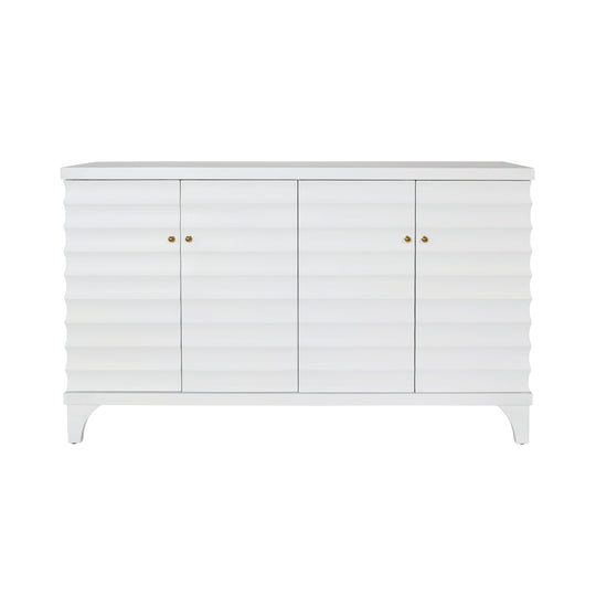Four Door Buffet With Horizontal Fluted Detail In Matte White Lacquer - GATES WH