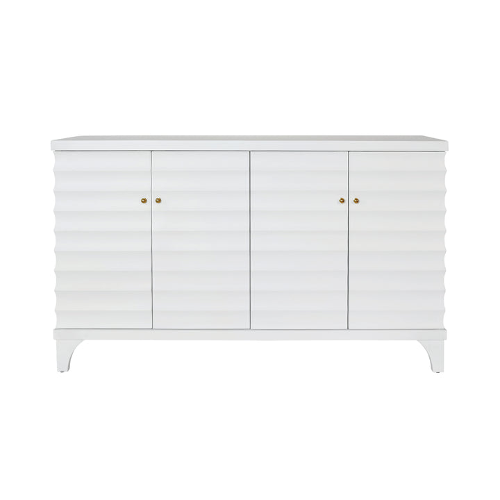 Four Door Buffet With Horizontal Fluted Detail In Matte White Lacquer - GATES WH