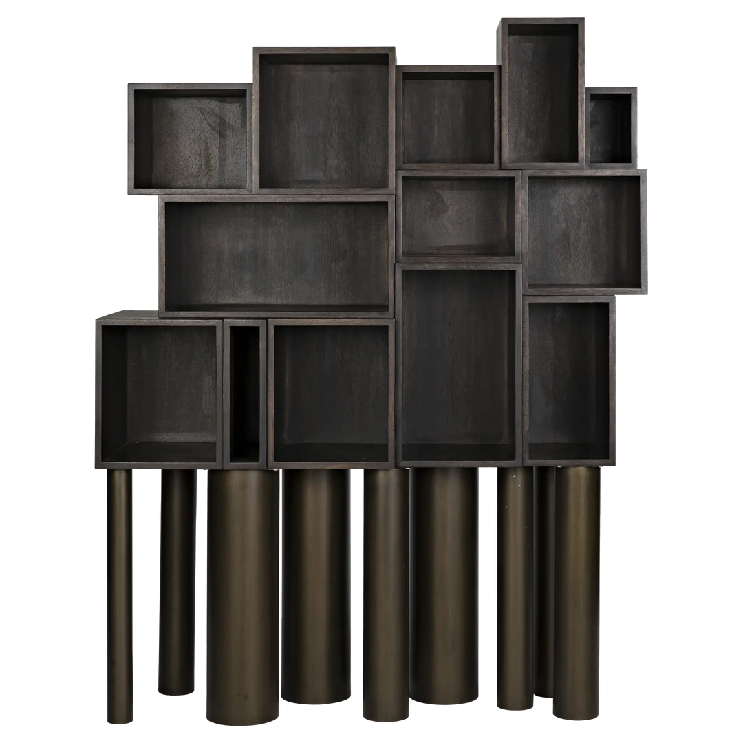 American Home Furniture | Noir - Mr. Roberts Shelving, Ebony Walnut with Steel Legs