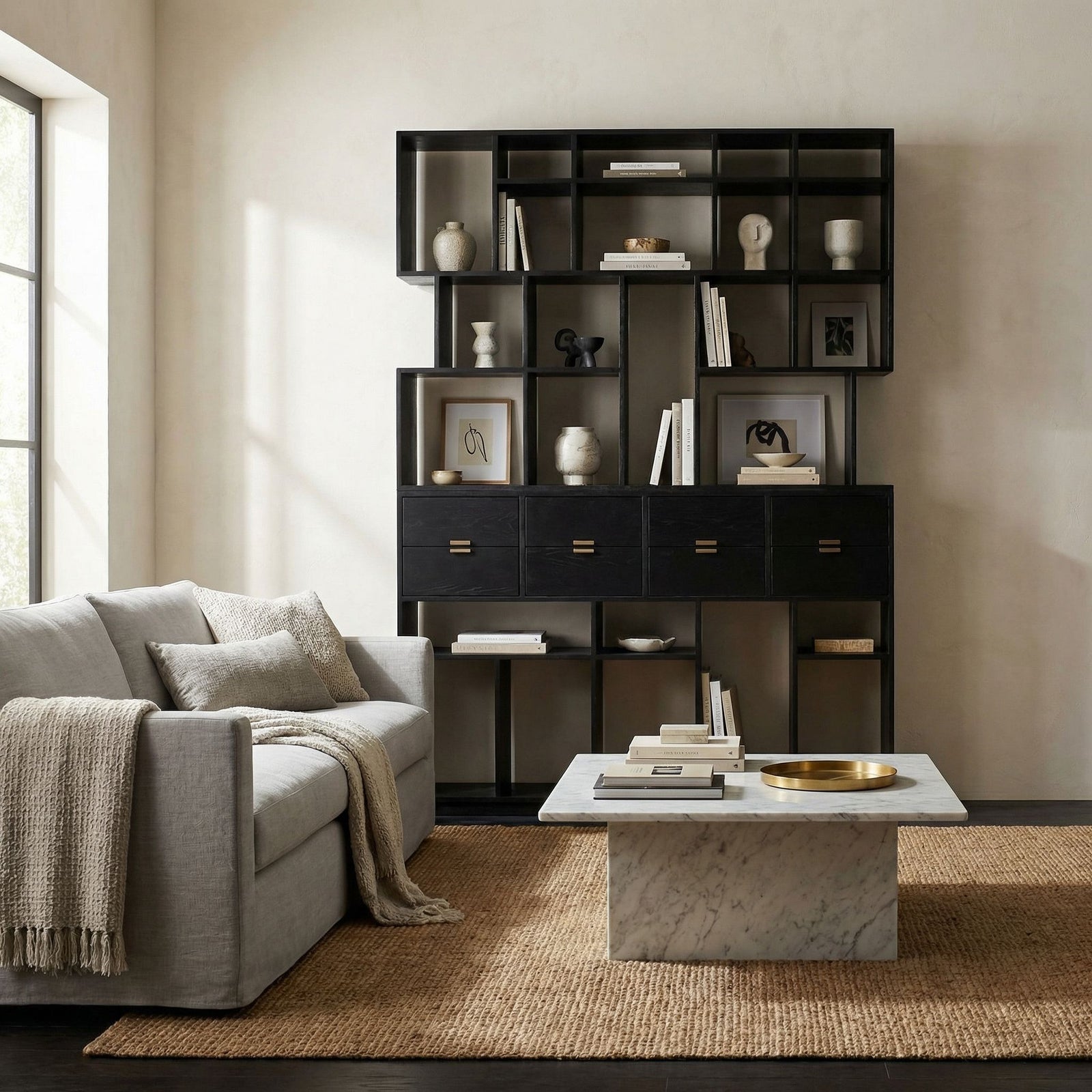 Noir - Grobius Bookcase, Hand Rubbed Black - GBCS267HB