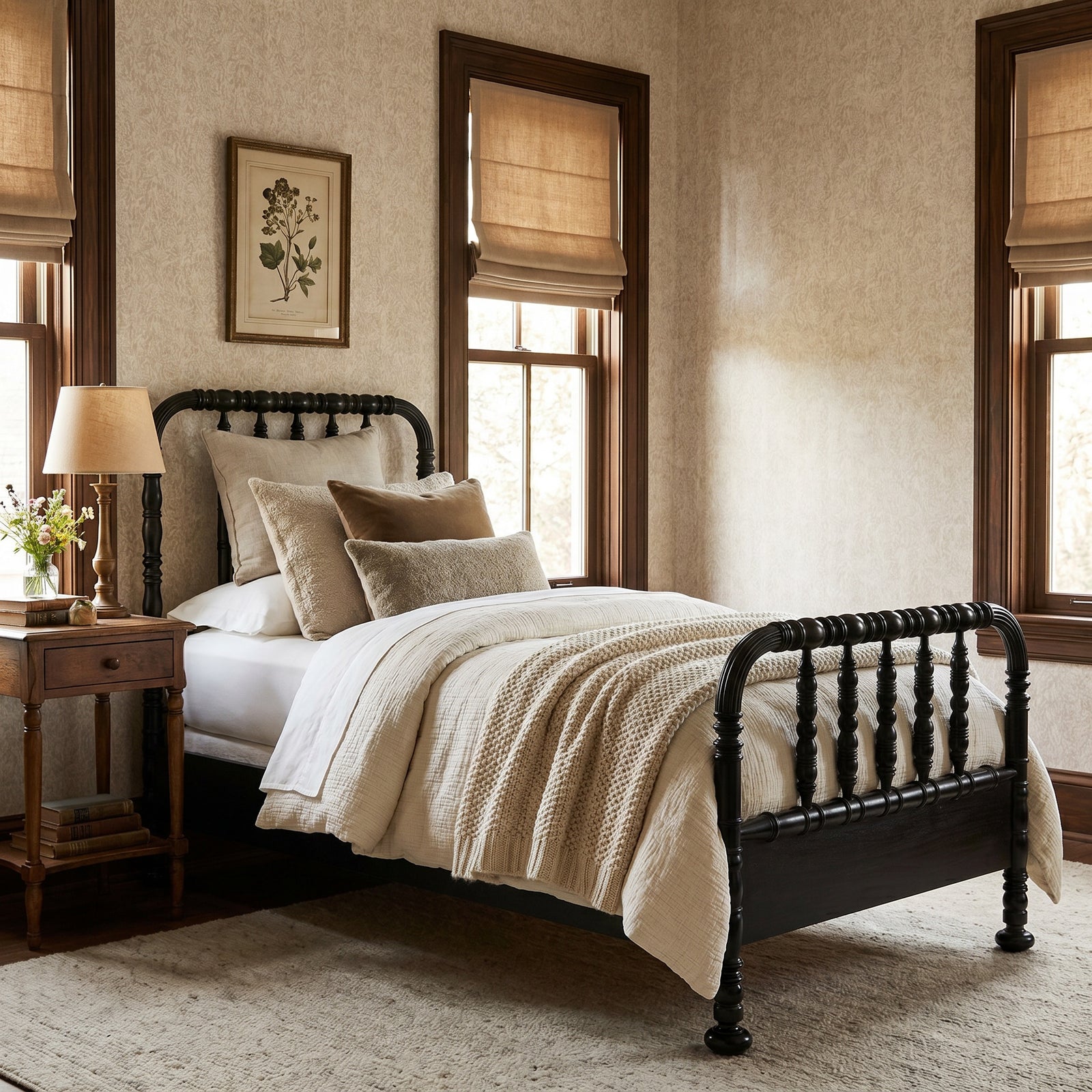 Noir - Bachelor Bed, Twin, Hand Rubbed Black - GBED112THB