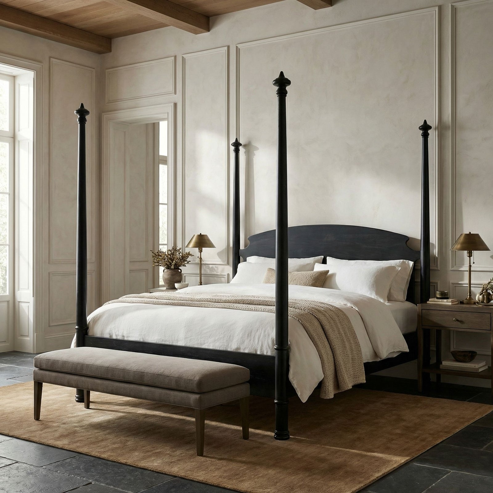 Noir - New Douglas Bed, Eastern King, Hand Rubbed Black - GBED116EKHB-NEW