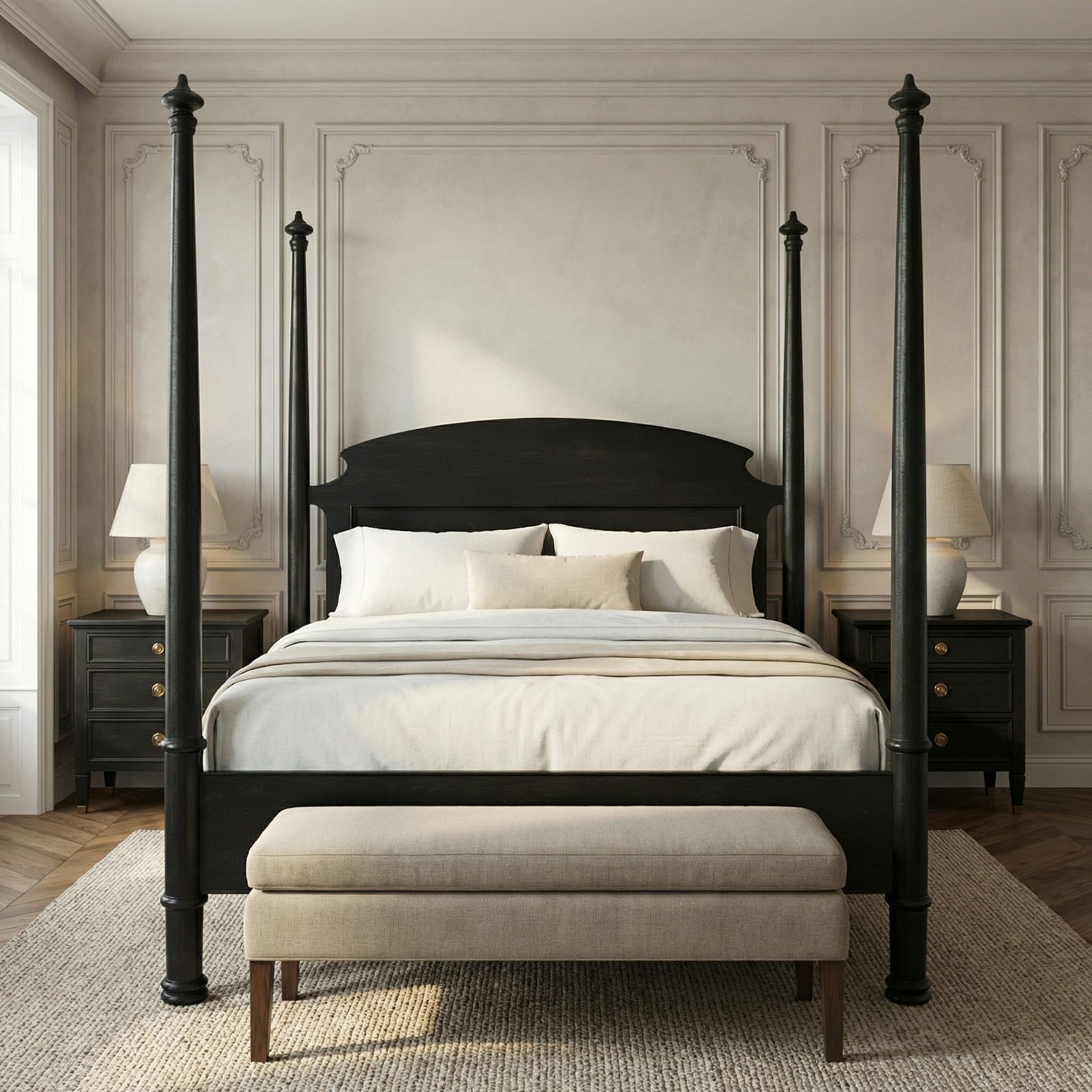 Noir - New Douglas Bed, Queen, Hand Rubbed Black - GBED116QHB-NEW