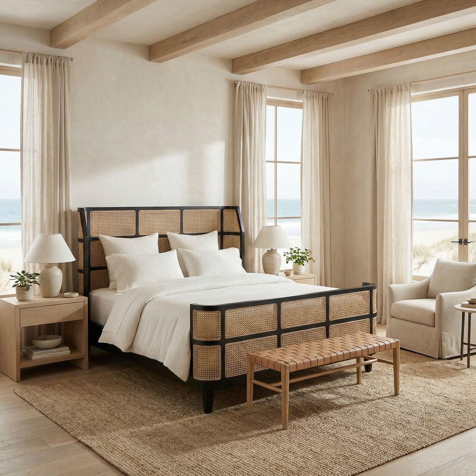 Noir - Porto Bed, Eastern King, Hand Rubbed Black - GBED133EKHB