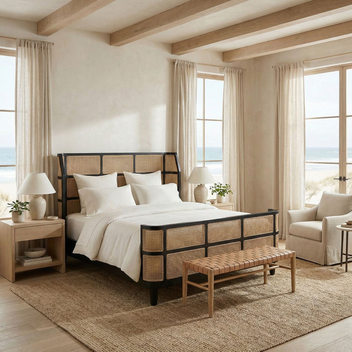 Noir - Porto Bed, Eastern King, Hand Rubbed Black - GBED133EKHB