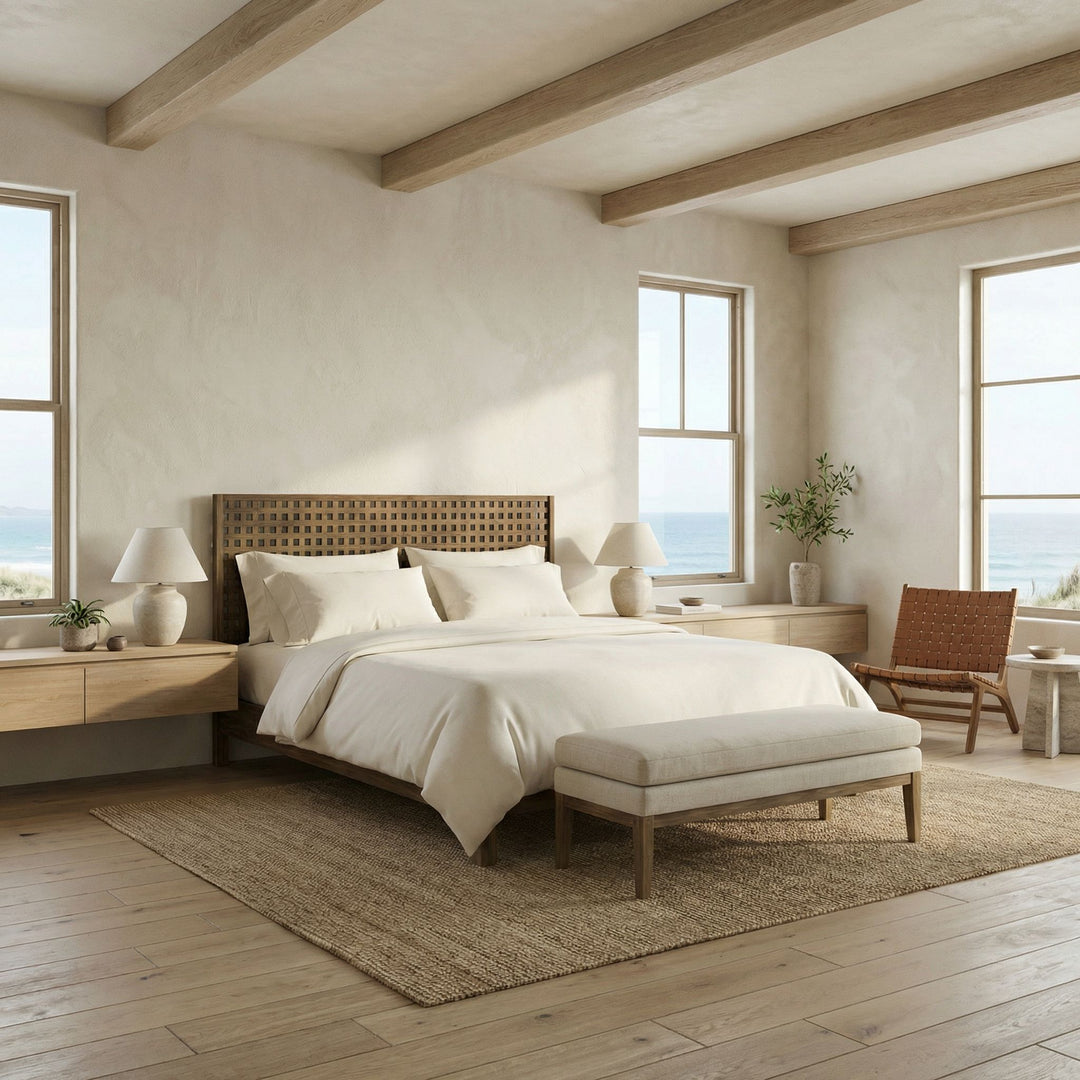 Noir - Quinnton Bed, Eastern King, Teak - GBED134EKT