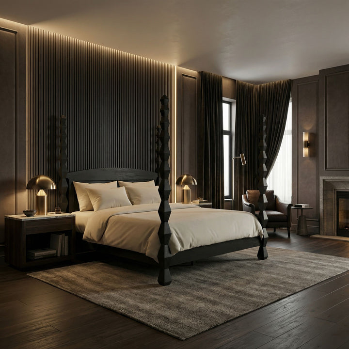 Noir - Brancusi Bed, Eastern King, Hand Rubbed Black - GBED135EKHB