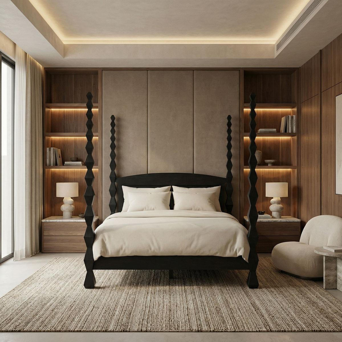 Noir - Brancusi Bed, Queen, Hand Rubbed Black - GBED135QHB