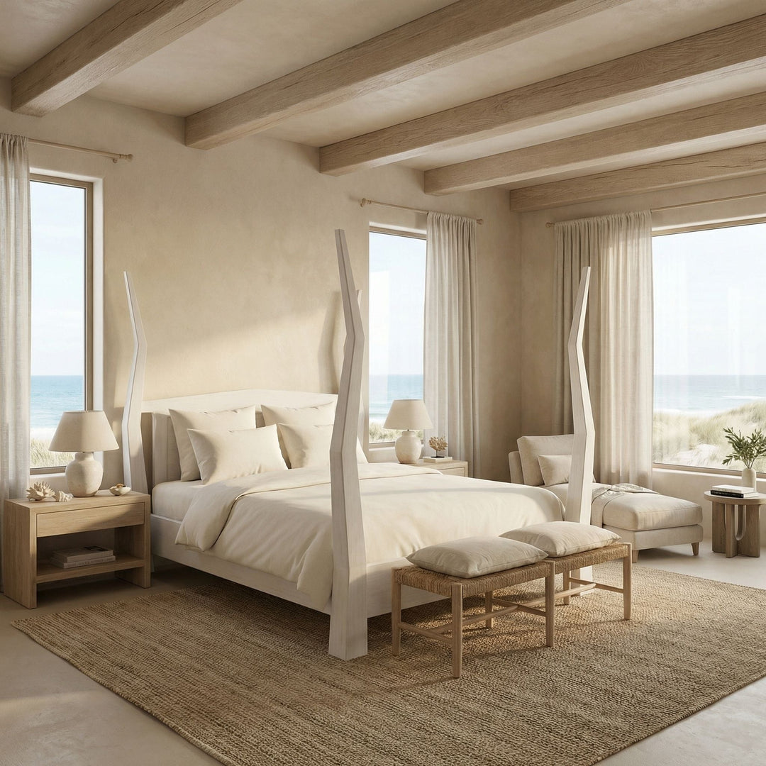 Noir Patras Bed, Queen - White Wash