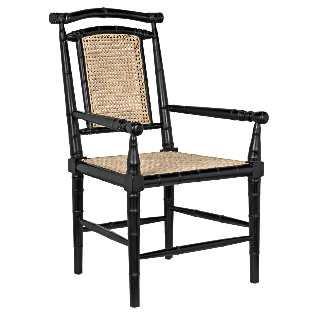 American Home Furniture | Noir - Colonial Bamboo Arm Chair, Hand Rubbed Black