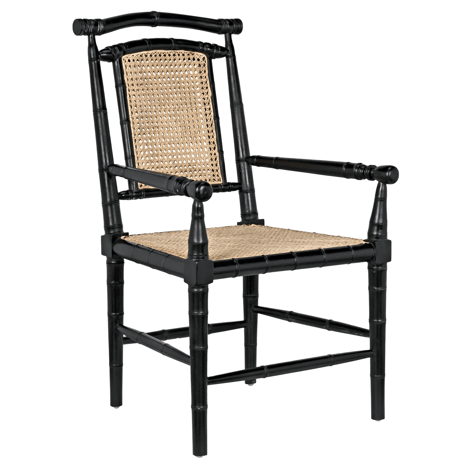 Noir Colonial Bamboo Arm Chair, Hand Rubbed Black - Set of 2 DINING CHAIRS