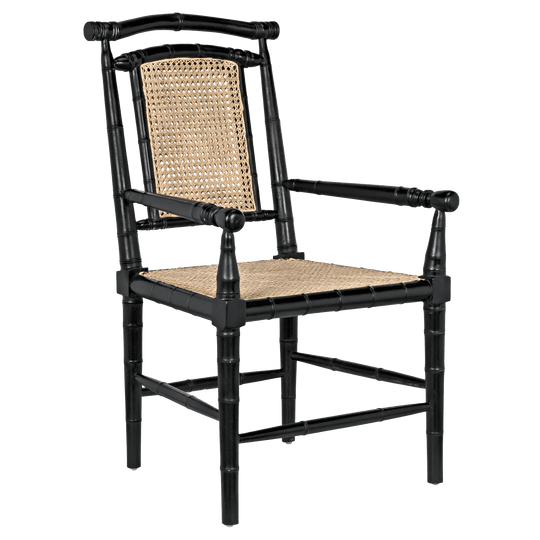 Noir Colonial Bamboo Arm Chair, Hand Rubbed Black - Set of 2 DINING CHAIRS