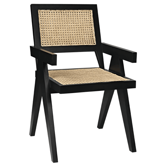 Noir Jude Chair with Caning, Black - Set of 2 DINING CHAIRS