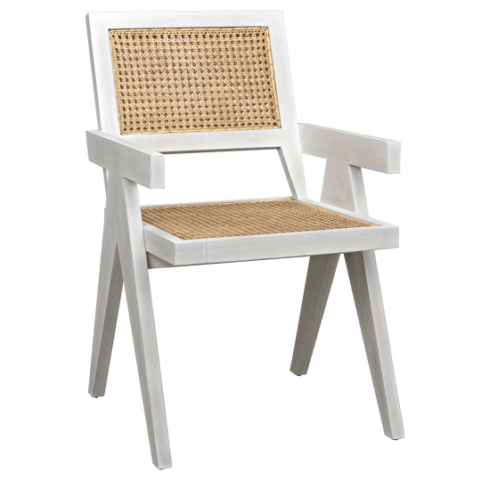 Noir Jude Chair with Caning, White Wash - Set of 2 DINING CHAIRS