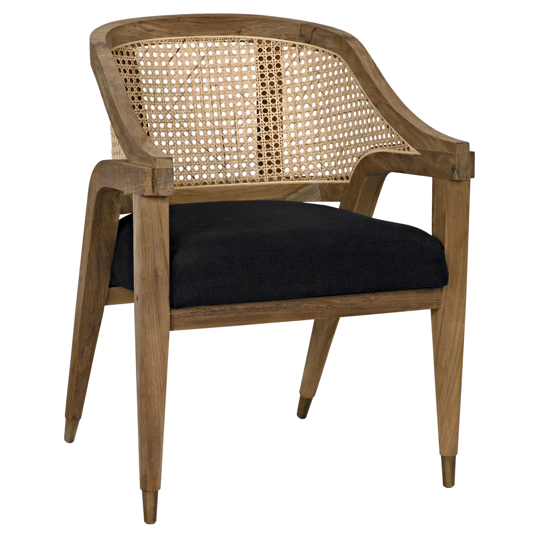 American Home Furniture | Noir - Chloe Chair, Teak, Caning, and Black Cotton