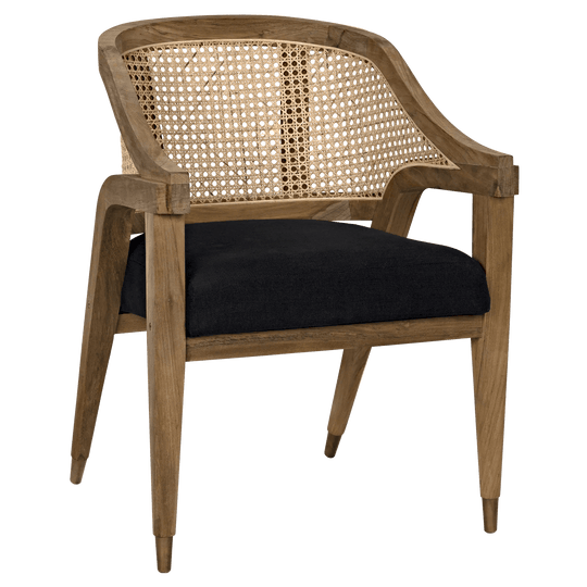 Noir Chloe Chair, Teak, Caning, and Black Cotton - Set of 2 DINING CHAIRS