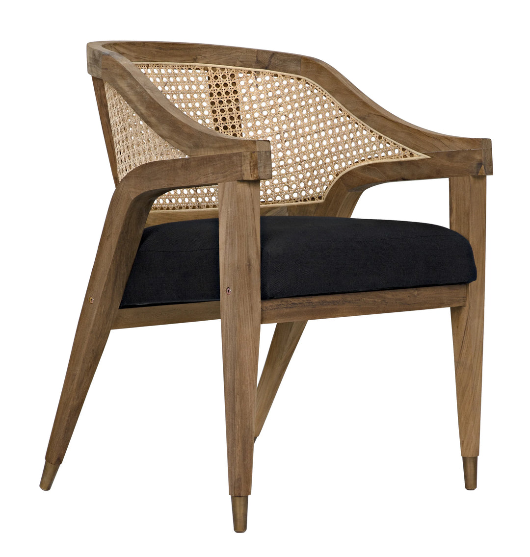 American Home Furniture | Noir - Chloe Chair, Teak, Caning, and Black Cotton