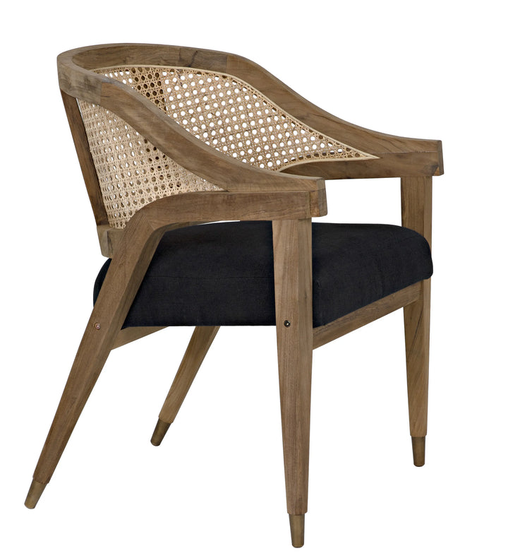 American Home Furniture | Noir - Chloe Chair, Teak, Caning, and Black Cotton