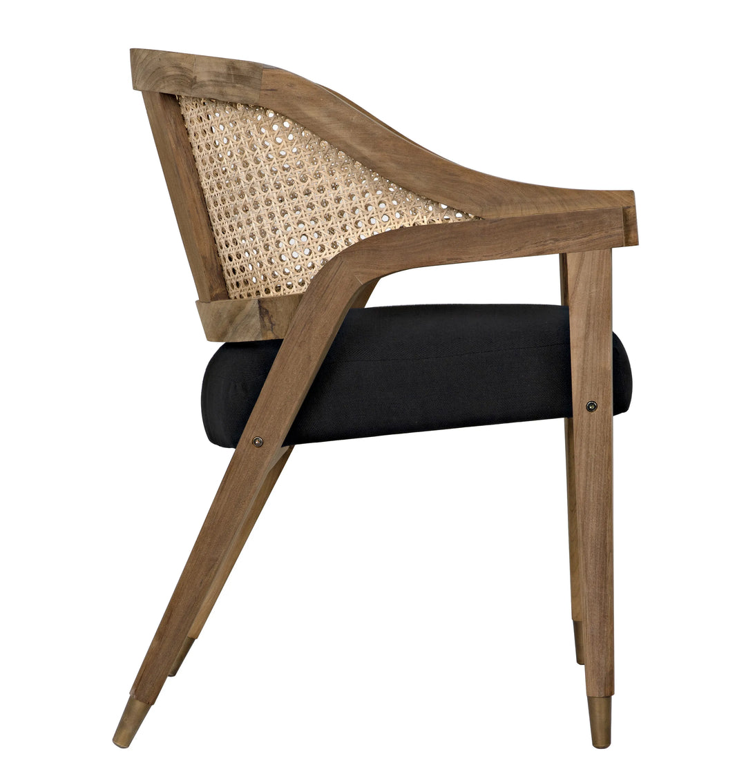 American Home Furniture | Noir - Chloe Chair, Teak, Caning, and Black Cotton