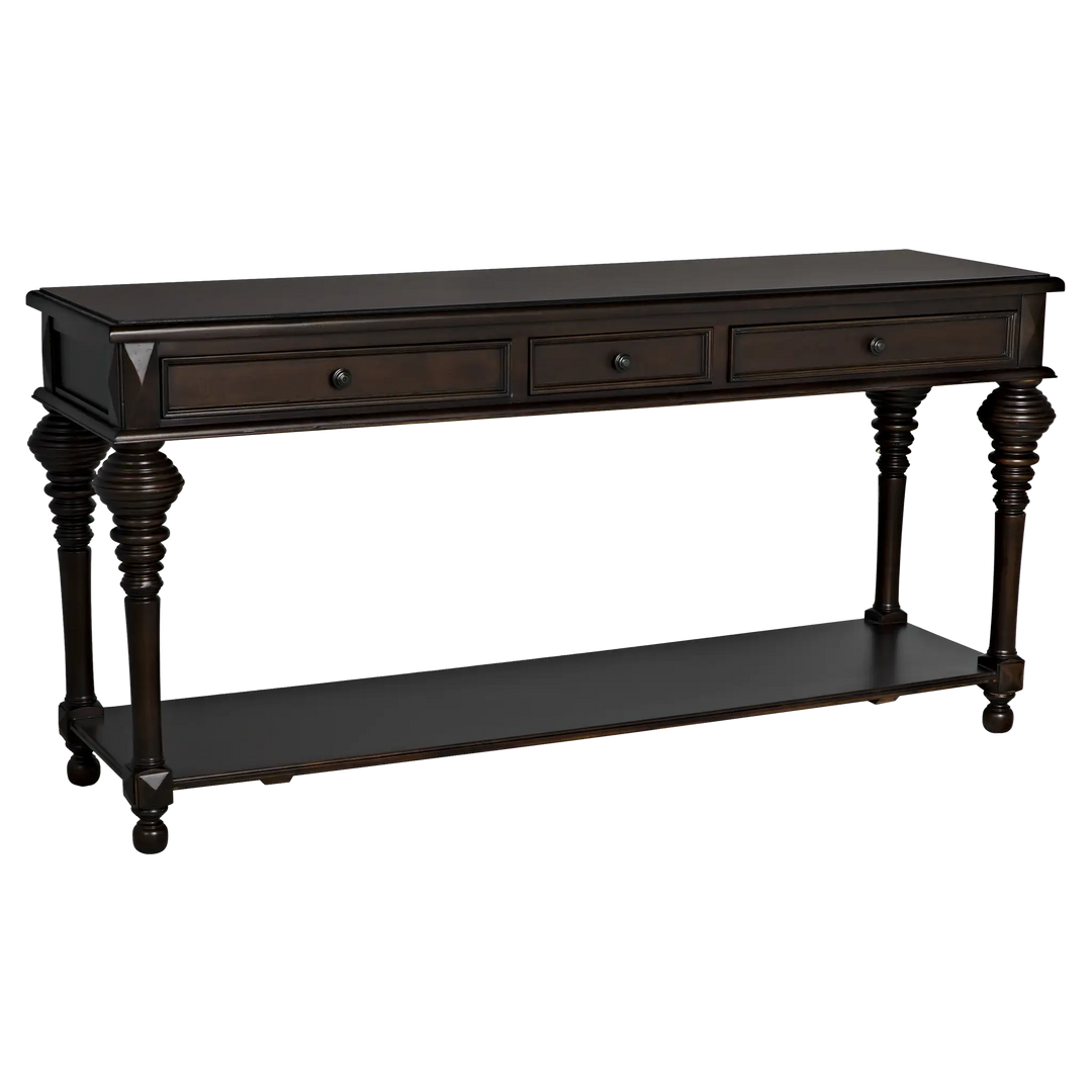 American Home Furniture | Noir - Colonial Large Sofa Table, Distressed Brown