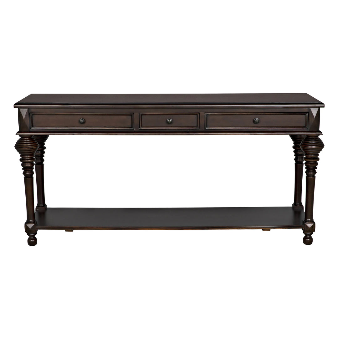 American Home Furniture | Noir - Colonial Large Sofa Table, Distressed Brown