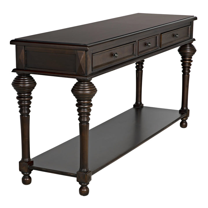 American Home Furniture | Noir - Colonial Large Sofa Table, Distressed Brown