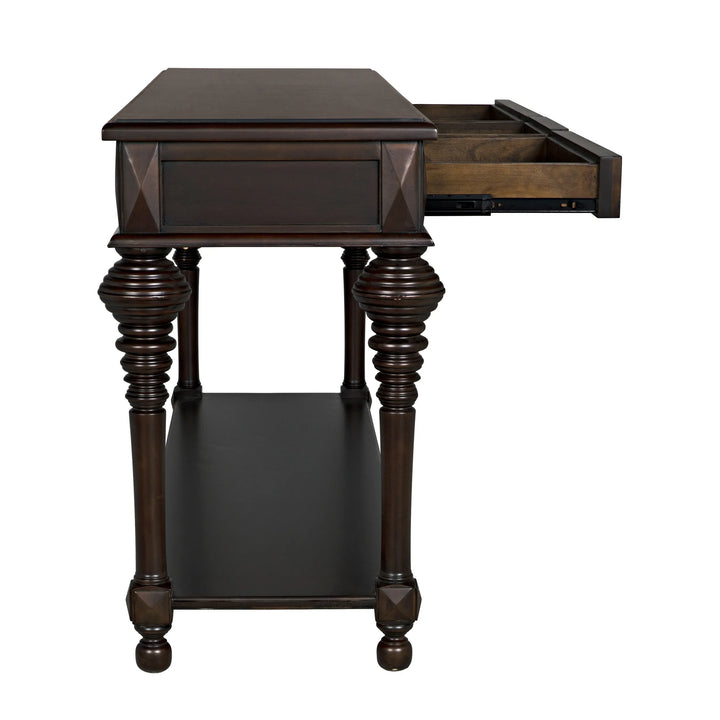 American Home Furniture | Noir - Colonial Large Sofa Table, Distressed Brown