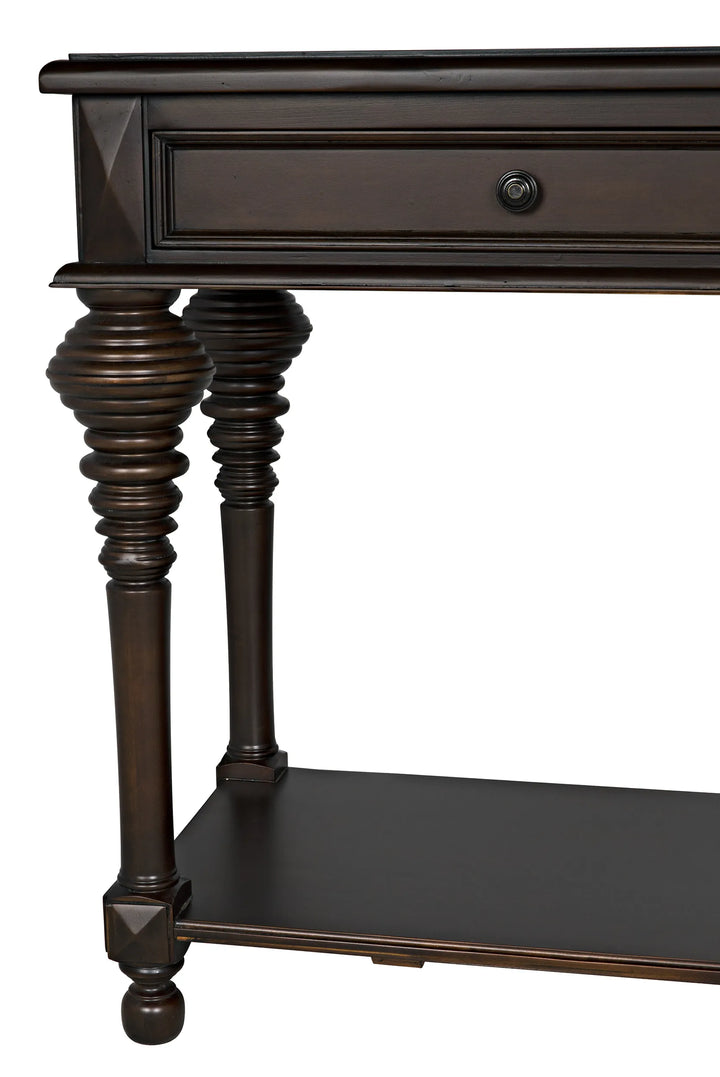 American Home Furniture | Noir - Colonial Large Sofa Table, Distressed Brown