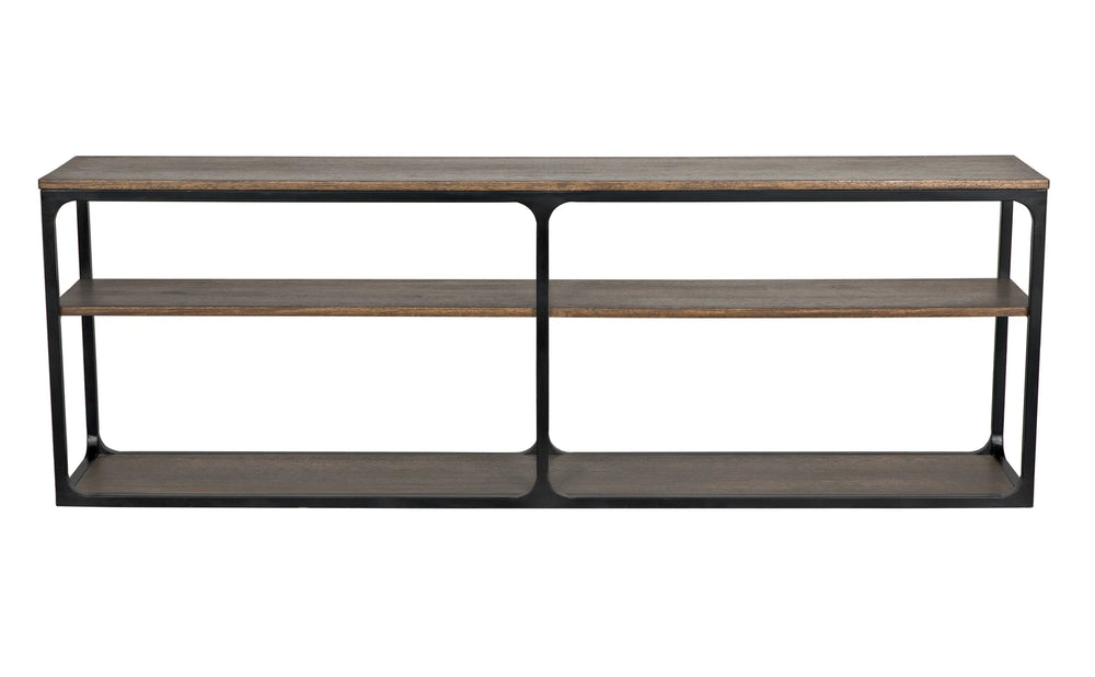 American Home Furniture | Noir - Novie Console, Large, Black Steel with Dark Walnut