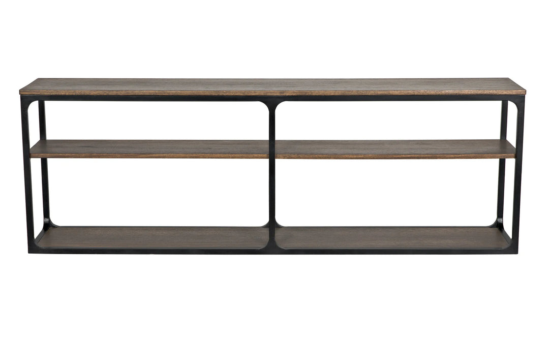 American Home Furniture | Noir - Novie Console, Large, Black Steel with Dark Walnut