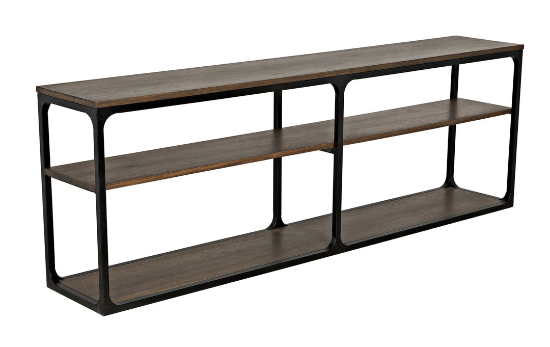 American Home Furniture | Noir - Novie Console, Large, Black Steel with Dark Walnut