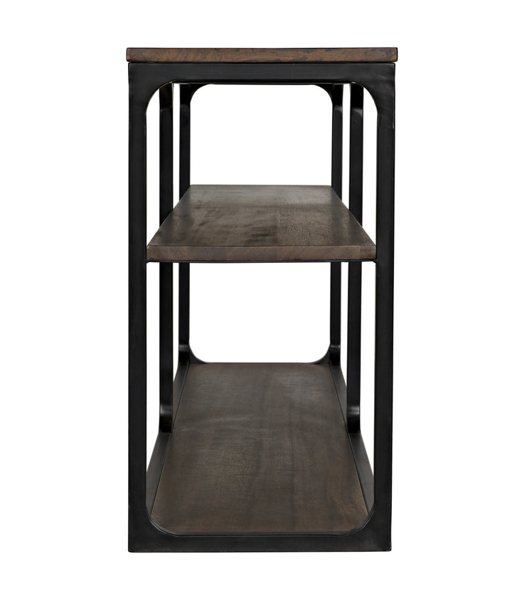 American Home Furniture | Noir - Novie Console, Large, Black Steel with Dark Walnut