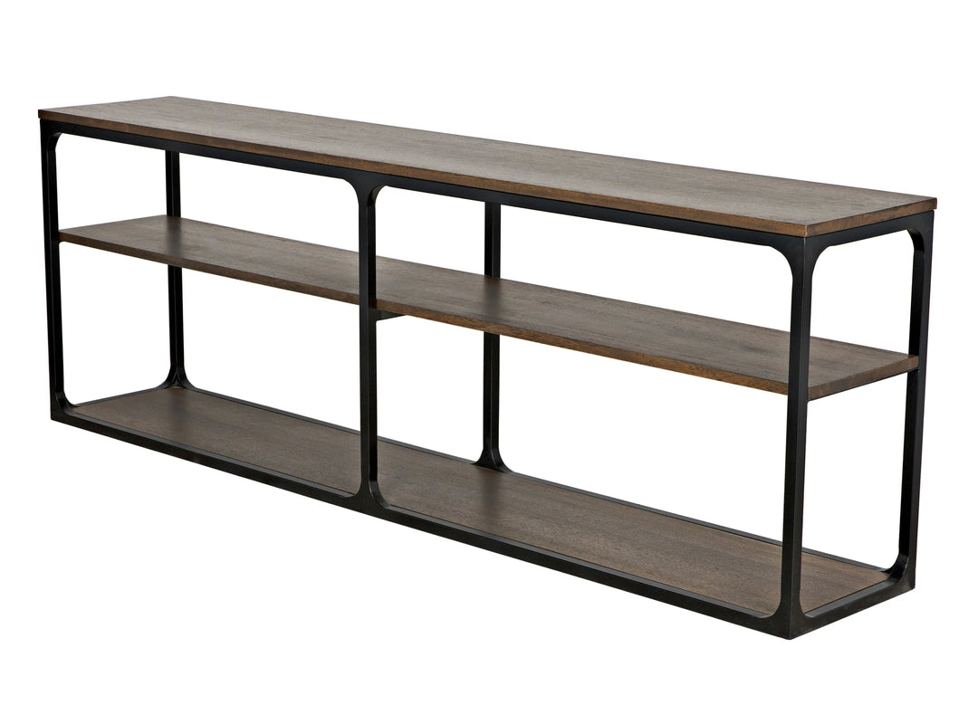 American Home Furniture | Noir - Novie Console, Large, Black Steel with Dark Walnut