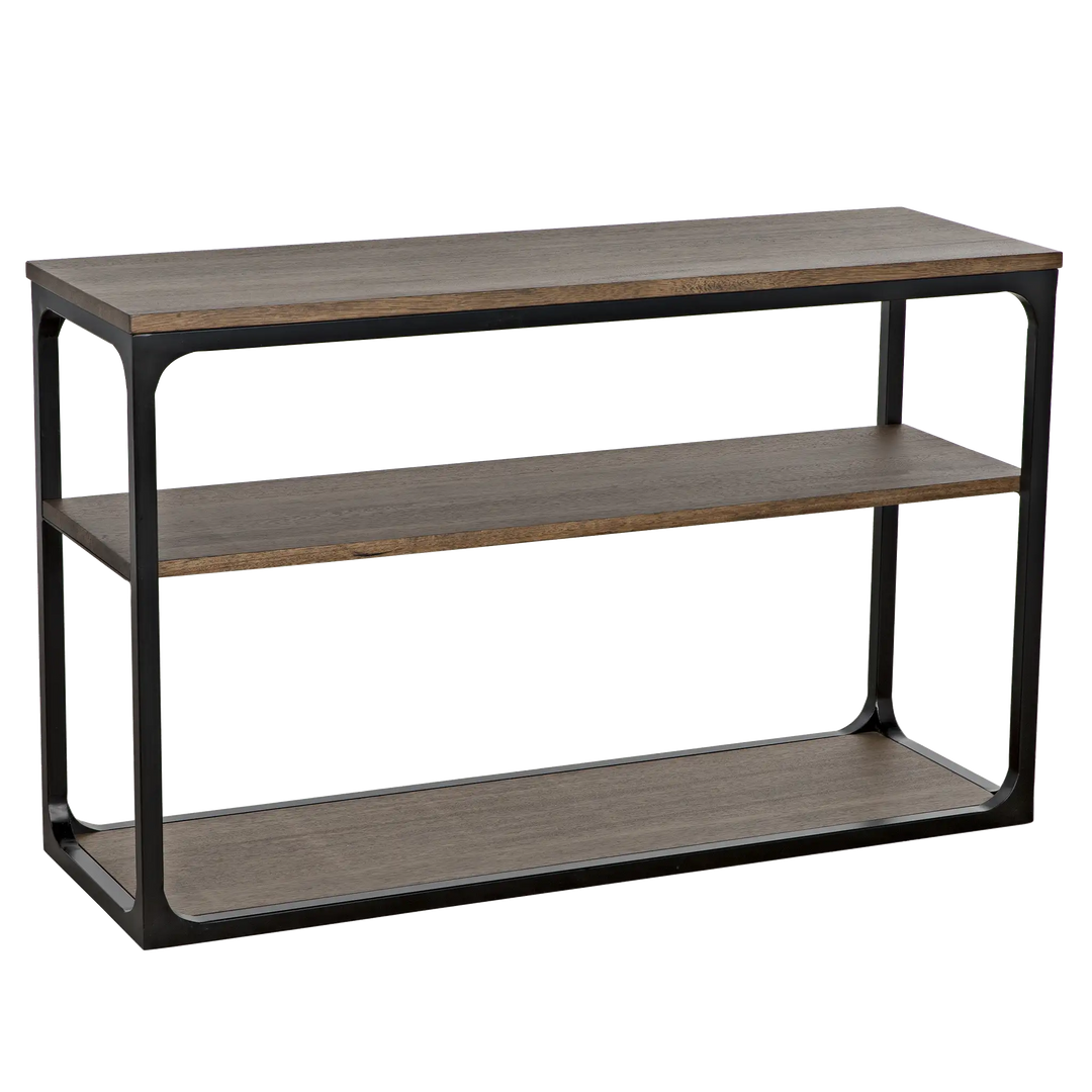 American Home Furniture | Noir - Novie Console, Small, Black Steel with Dark Walnut