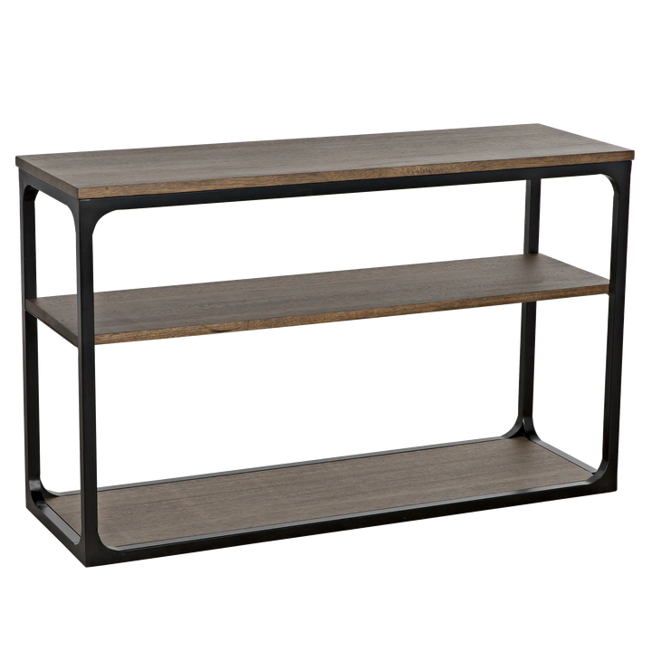 American Home Furniture | Noir - Novie Console, Small, Black Steel with Dark Walnut