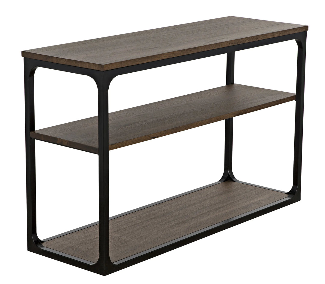 American Home Furniture | Noir - Novie Console, Small, Black Steel with Dark Walnut