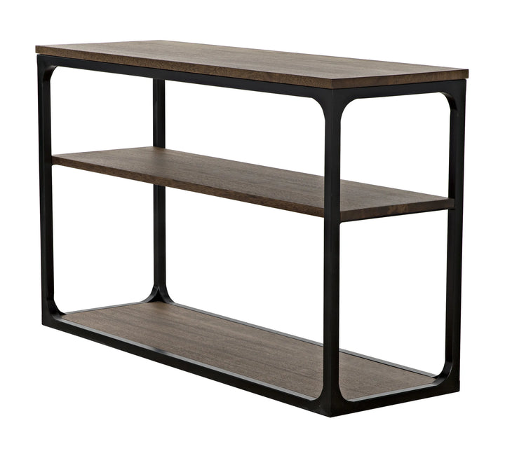 American Home Furniture | Noir - Novie Console, Small, Black Steel with Dark Walnut