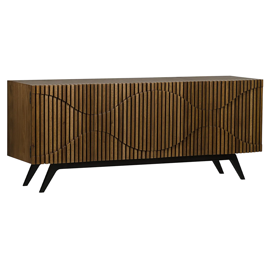 American Home Furniture | Noir - Illusion Sideboard with Steel Base, Dark Walnut