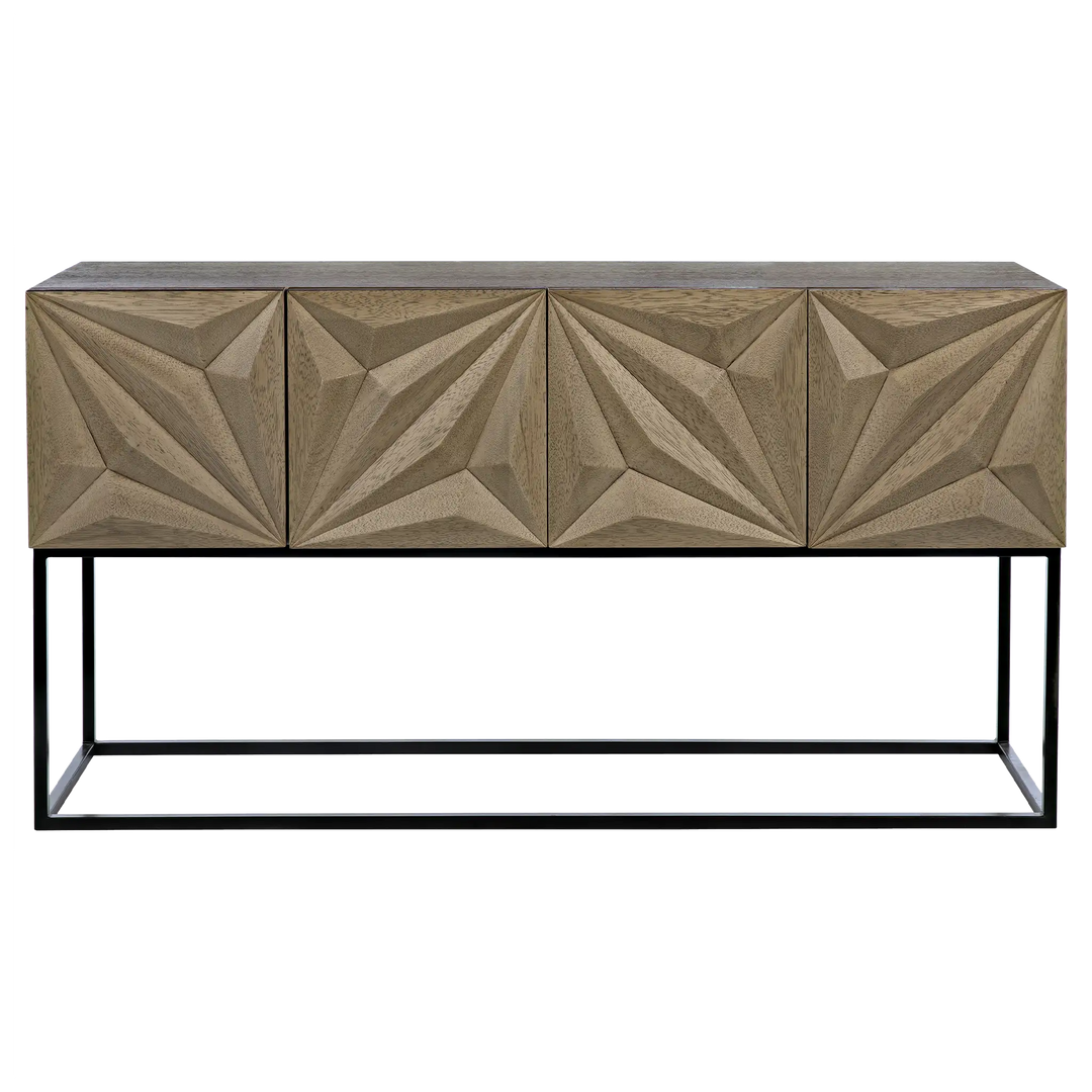 American Home Furniture | Noir - Zurich Console, Bleached Walnut with Steel