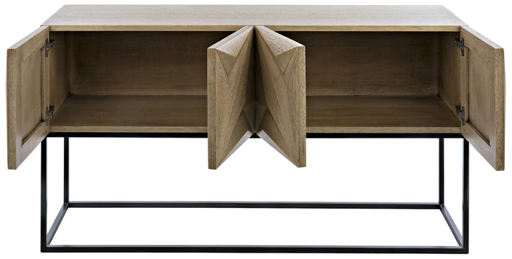 American Home Furniture | Noir - Zurich Console, Bleached Walnut with Steel